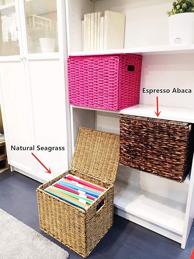 URFORESTIC Seagrass File Filing Cabinet File Box Organizer | Collapsible Letter Size Hanging File Box Organizers with Lid | Decorative Seagrass Filing & Storage Office Box | Letter Size (Natural) - Image 6
