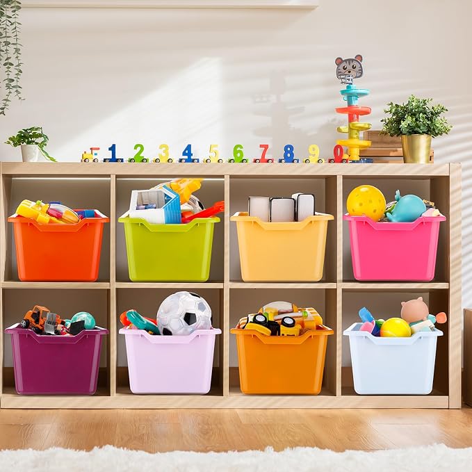 36 Pcs Plastic Book Bins for Classroom Library Colorful Scoop Front Cubby Bins Stackable Toy Storage Containers with Handles for School Home Office Nursery Daycare (Vintage Color) - Image 6