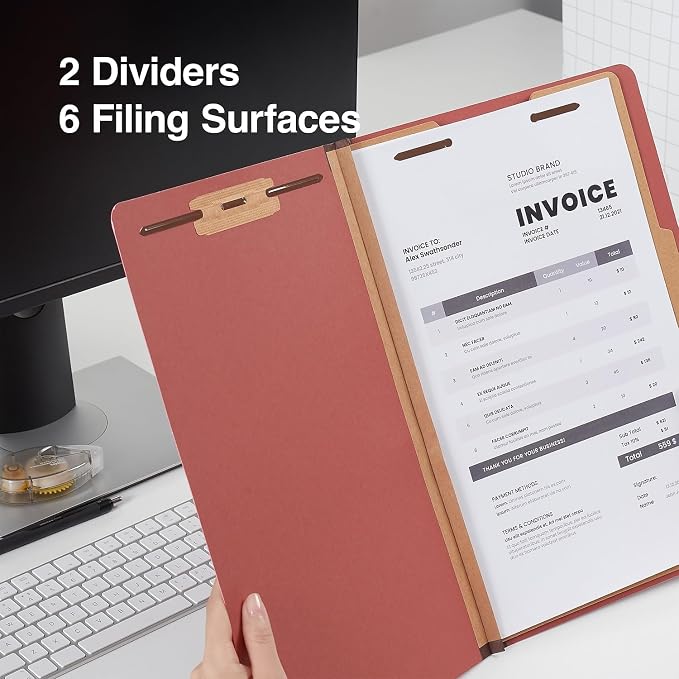 Staples Pressboard Classification Folders, Legal Size, 2‑Dividers, 2.5" Expansion, Brick Red, Heavy‑Duty Construction – 40/Carton - Image 5