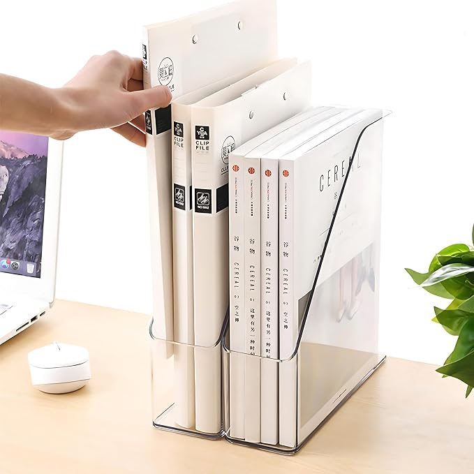 2-Pack Clear Acrylic Vertical Magazine File Holders – Desktop Organizer for Books, Documents, Binders, Envelopes, Includes 3 Bonus Silicone Bookmarks - Image 6