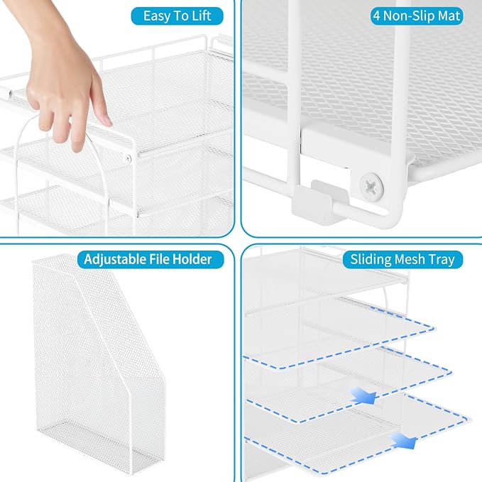 AUPSEN Desk Organizers and Accessories, 5-Tier Desktop Paper File Organizer with Removable File Holder, Desk Accessories & Workspace Organization for Home Office Supplies (White) - Image 7