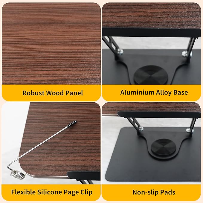 Book Stand for Reading, Adjustable Book Holder with 360°Rotating Bases, Foldable Book Holders for Reading Hands Free with Elastic Page Clips,Fits for Book,Recipe,Music Scores, Kindle,Magazines,Tablets - Image 7
