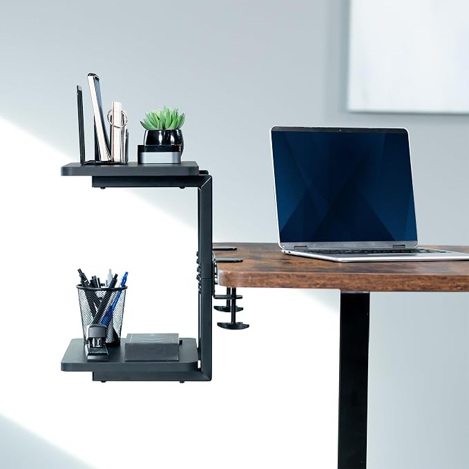 VIVO Clamp-on 16 inch Flexible 2-Tier Shelving Unit for Table Accessories, Gaming Devices, and More, 4 Configuration Options, Desktop Organizer, Black, DESK-SHELF2CS - Image 9