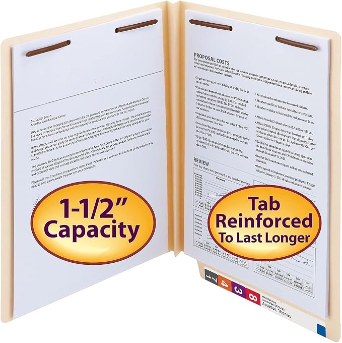 Smead Extra Capacity End Tab Fastener File Folder, Shelf-Master® Reinforced Straight-Cut Tab, 2 Fasteners, 1-1/2" Expansion, Letter Size, Manila, 50 per Box (34276) - Image 8