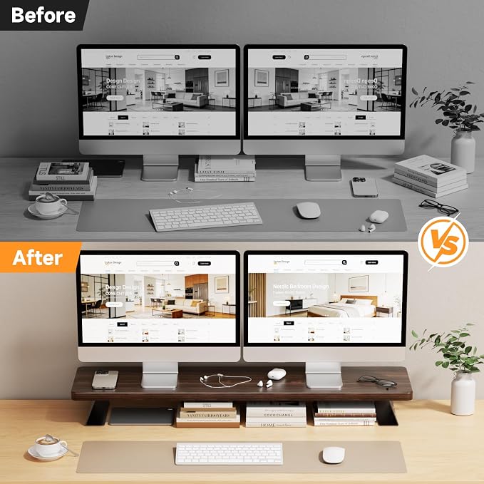 Monitor Stand Riser, 39 Inch Large Wood Monitor Stands for 2 Monitors | Desk Monitor Riser for Computer/Laptop/Printer/TV, Stand Riser up to 220 lbs - Image 8
