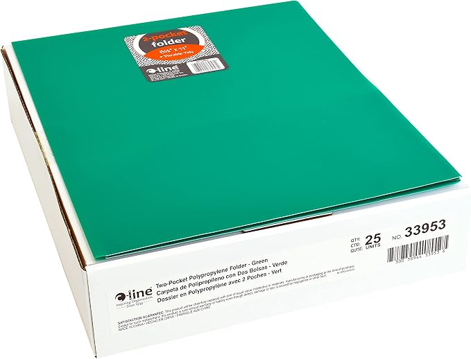 C-Line Two-Pocket Heavyweight Poly Portfolio, For Letter Size Papers, Includes Business Card Slot, 1 Case of 25 Portfolios, Green (33953-25) - Image 2