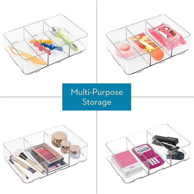 iDesign Interlocking 3-Section Drawer Organizer, Clear | For Kitchen, For Bathroom, For Desk Drawers - Image 4