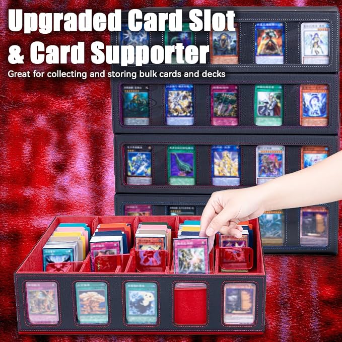 5-Row 3900+ Trading Card Storage Box for MTG, Card Deck Box with Snap-fit Design, 5 Card Sleeves, 10 Stoppers, 80 Dividers and 1 Dice Tray (Black-Red) - Image 7
