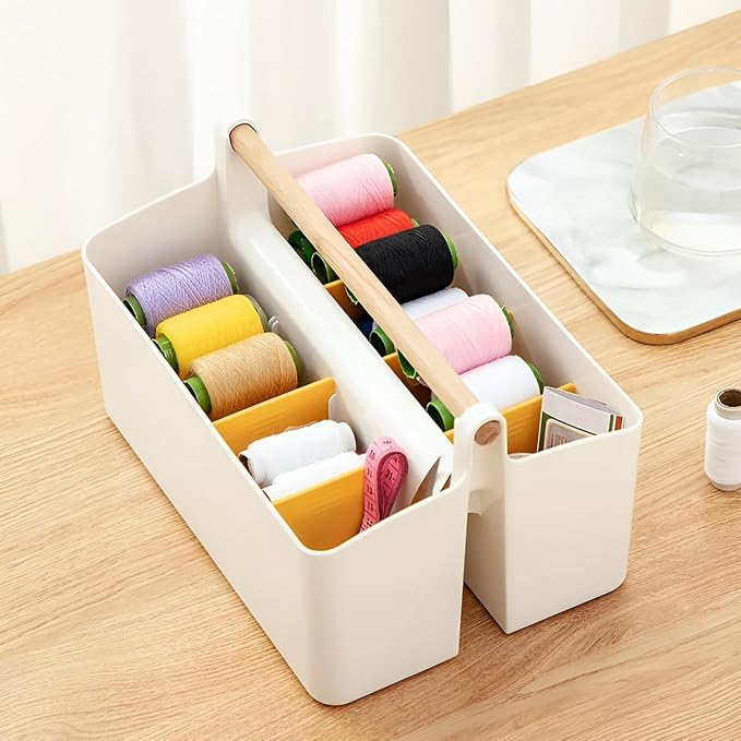 EZOWare Set of 4 Plastic Stackable Caddy Tote Set, Large Storage Organizer Bins w/Removable Compartment Divider & Handle for Makeup, Bathroom, Office, School, Crafts, Nursery - White and Orange - Image 9