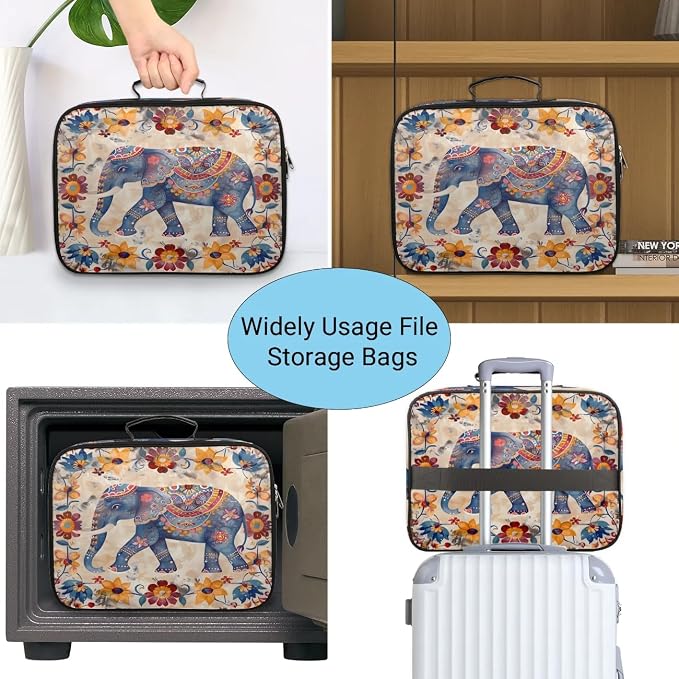 File Organizer Elephant Ethnic Document Organizer with Handle Portable File Organizer Bag Home Travel Storage Bags for Files Laptop Certificates - Image 7