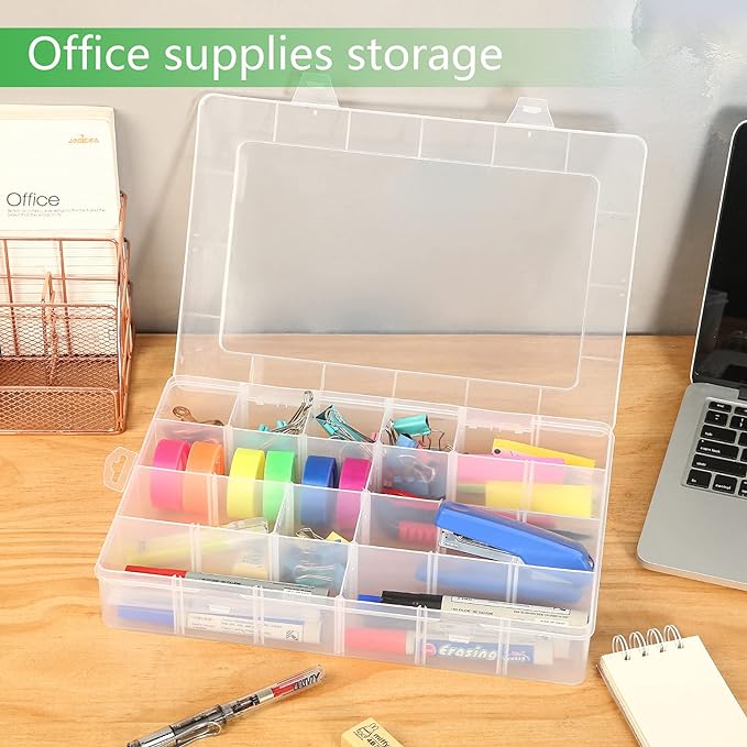 Gbivbe Large 24 Grids Plastic Organizer Box Adjustable Dividers,Clear Storage Box for Jewelry, Art DIY Crafts, Washi Tapes, Beads and Small Parts(2 Pack) - Image 7
