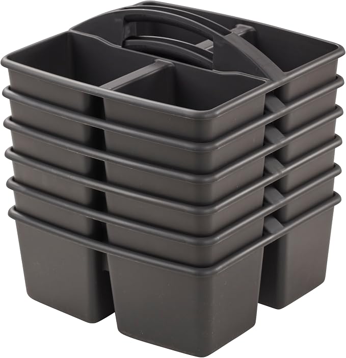 ECR4Kids 4-Compartment Medium Plastic Caddy, Multipurpose Organization, Black, 6-Pack - Image 10