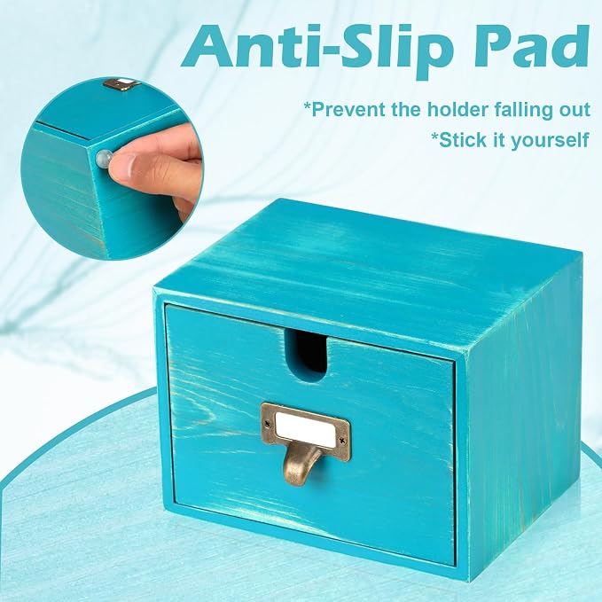 Blue 3x5 Index Card Holder with Drawer Wooden Index Card Box Vintage Card Catalog Box 30 Vintage Library Note Cards 5 Kraft Dividers for School Office Dorm Room Bedroom - Image 7