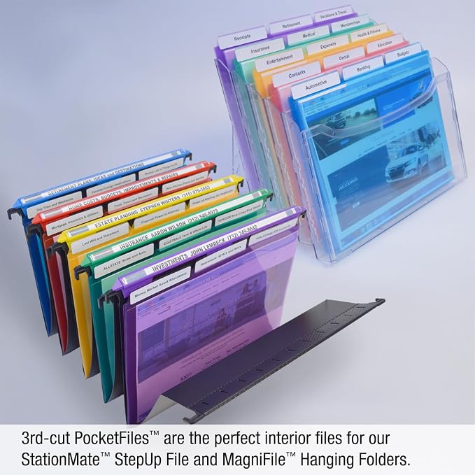 Ultimate Office Poly Color File Folders Letter Size, 3rd-Cut Tabs Set of 18 | PocketFiles Heavy Duty Transparent Files, Sealed on 2 Sides to Secure and Protect Documents and are Tabbed for Easy Indexing - Image 6