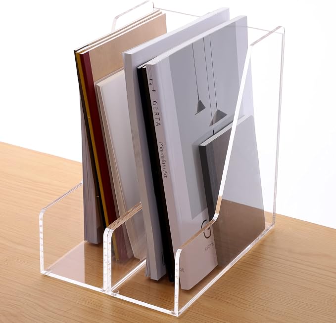 HeZone Magazine Holder, Clear Acrylic Desk Organizers, File Organizer for Desk, Magazine Rack- Desktop Book Storage -Independent Vertical 1 Space-2 Pack - Image 8