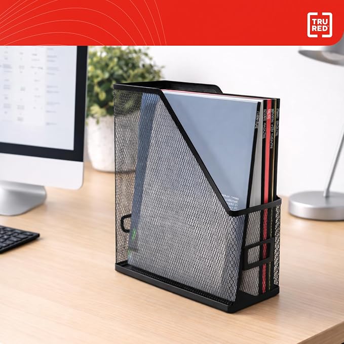 Staples TRU RED Metal Magazine File Organizer, Black - Top - Loading Desktop File Holder with Handle, Holds Up to 1000 Sheets - Image 7