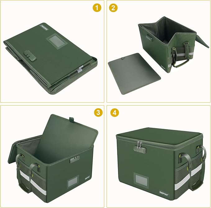 ENGPOW File Box with Lock, Fireproof Document Box with Pockets, Collapsible File Organizer Filing Storage Cabinet with Handle, Portable Home Office Safe for Hanging Letter/Legal Folders,Green,2 Pack - Image 9