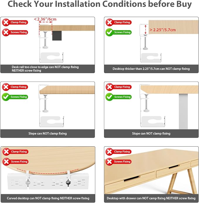 Univivi Under Desk Cable Management Tray, Cable Management, 32 inch, White | Durable Steel Material, Desk Cable Management with No-Drill C-Clamp and Screw Mount, Cord Management for Office/Home - Image 9