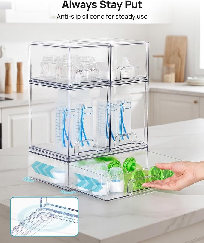 Vtopmart Stackable Storage Drawers Set of 5, Clear Plastic Organizer Bins for Baby Bottle, Beauty Supplies Storage, Ideal for Kichen Countertop, Vanity, Bathroom, Cabinet, Pantry Organization - Image 9