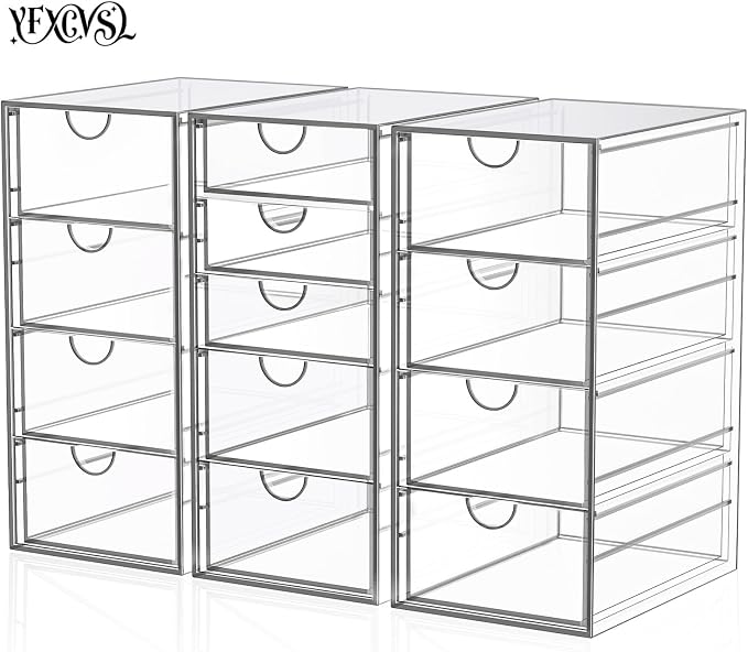 Acrylic Desk Organizers And Accessories With 13 Drawers, Office Desktop Drawers, Plastic Makeup Organizer Containers Bins With Drawers Desk Organization, Bathroom Organizers Storage Case Box Cube - Image 8