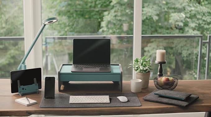 Durable Effect 508132 Monitor Stand for Monitors and Laptops Height Adjustable 60% Recycled PET Felt Petrol/Dark Green - Image 6