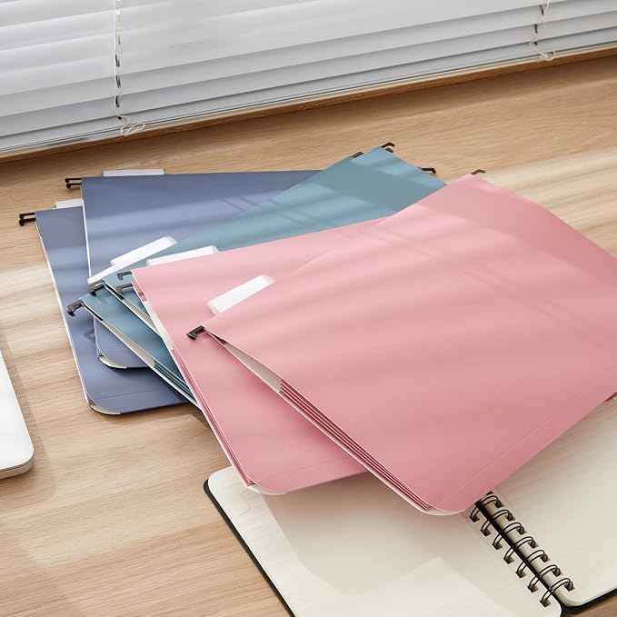Y YOMA Letter Size - 6 Pack Extra Capacity Hanging File Folders Accordion Decorative Reinforced File Folder Cute Colored Expandable Folder for Office Home with 1/5-Cut Adjustable Tabs, Warm Color - Image 8