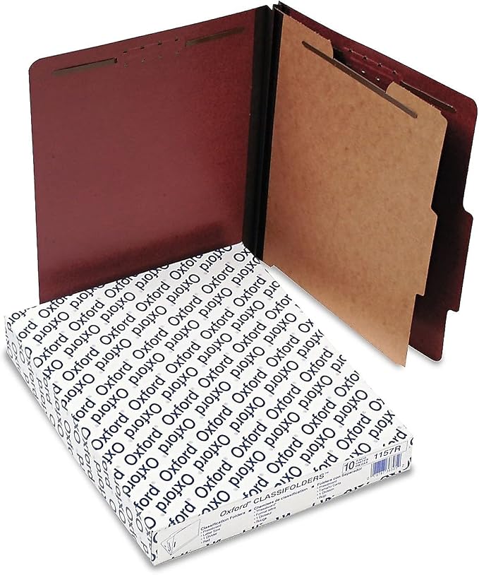 Pendaflex Pressboard Classification File Folders, 1 Divider, 2" Embedded Fasteners, 2/5 Tab Cut, Letter Size, Red, Box of 10 (1157R) - Image 3