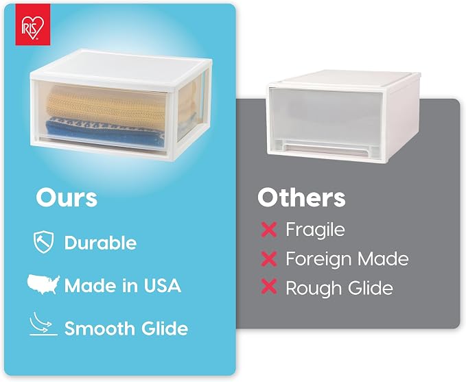 IRIS USA 2-Pack, 47 Qt. Extra Large Stacking Drawer with Clear Door, White | Store shoes, clothing, linens, pantry items, and household essentials with organized storage for everyday needs - Image 7