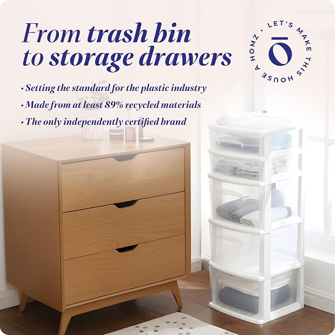 HOMZ 2-Pack Drawer Tower, 5-Tier Clear Plastic Storage Organizer Unit, White Frame - Multi-Purpose Container Drawers for Kitchen, Bathroom, and Office Organization - Image 8