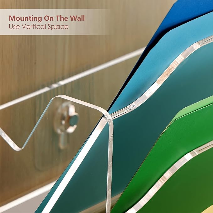 Acrylic Hanging Wall File Organizer, Clear Wall File Holder | 3 Tier Mail Organizer Wall Mounted, Folder Paper Magazine Rack for Office, Desk, School - Image 7