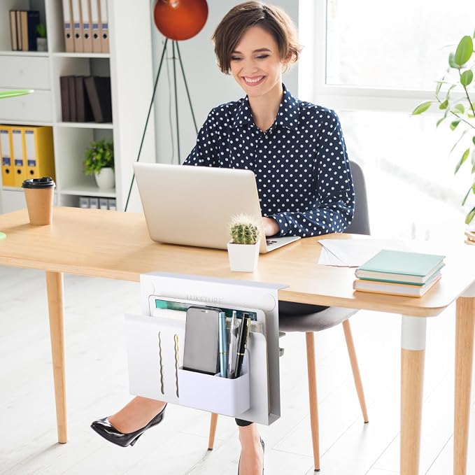 LUKETURE Desk Side Storage, Steel Side Desk Organizer, No Drill Laptop Holder, Clamp on Laptop Mount with Pen Holder, Table Hanging Storage for Home Office, Fits Flat Edge Tables 0.3" to 2.8" | Steel Side Desk Organizer, Clamp on Laptop Mount with Pen ... - Image 9