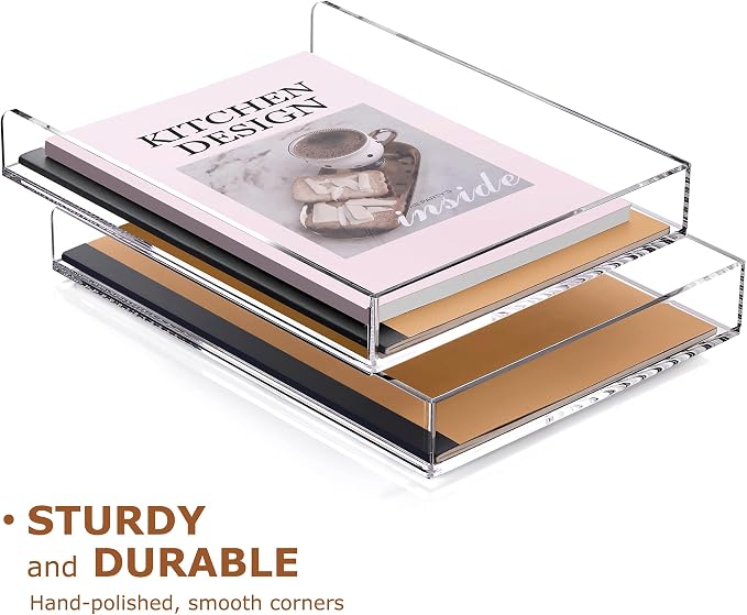 SANRUI 4 Tier Stackable Paper Letter Tray, Acrylic Vertical File Tray A4 Desk Organizer and Accessories Sorter Trays, Clear Workspace Office Supplies Organizers,12inx9.25inx6.6in - Image 7