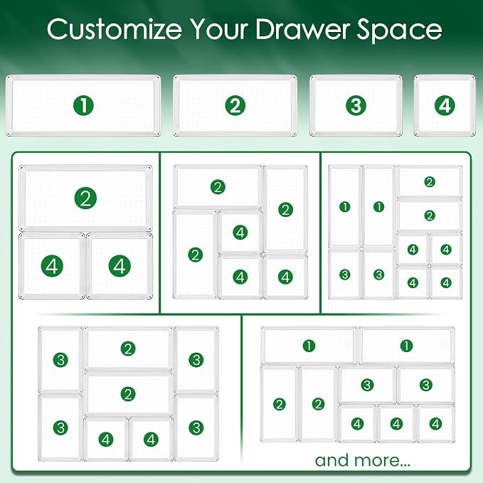 Drawer Organizer Set, Acrylic Non Slip Non Cracking Kitchen Drawer Storage Tray Large Size Divider, Multifunctional Storage for Cosmetics, Bathroom, Tools, Kitchen and Office (8 PACK) - Image 9
