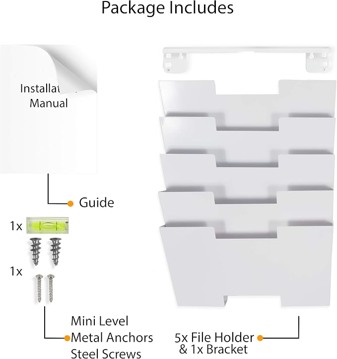 Wallniture Lisbon Metal Wall File Holder Organizer, Wall Mount File Holder, 5-Tier Office Decor and Magazine Holder, File Folders Letter Size White Rack - Image 7