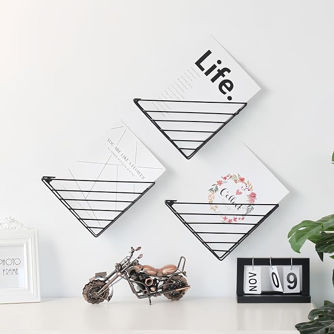 CROISSANT Wall Mounted File Organizer,Metal Magazine Basket, Wall Mounted Magazine Rack, Suitable for Hanging File Folders for Office Living Room (Black, 4 Pack) - Image 7