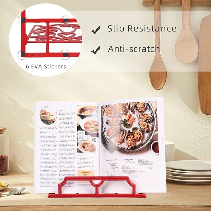 Cookbook Stand, Cast Iron Heavy-Duty Recipe Book Holder, Kitchen Vintage Recipe Book Holder, Reading Rest Holder for Easel/Counter/Books/Magazine/iPad/Bible, Red - Image 6