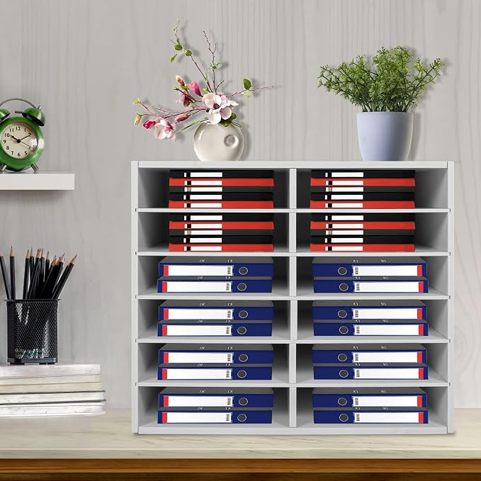 Literature Organizer Sorter, 12 Slots Adjustable File Sorter Mail Organizer | Paper Sorter Organizer, Open Design Paper Storage Mailbox for Office School Classroom, White - Image 9