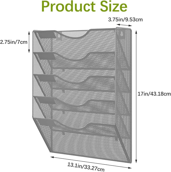 EasyPAG Wall File Organizer 5 Tier Hanging Paper Folder Holder, Zero Assembly Metal Mesh Wall Mounted Mail Organizer for Office Home Classroom Narrow Spaces, Silver - Image 7