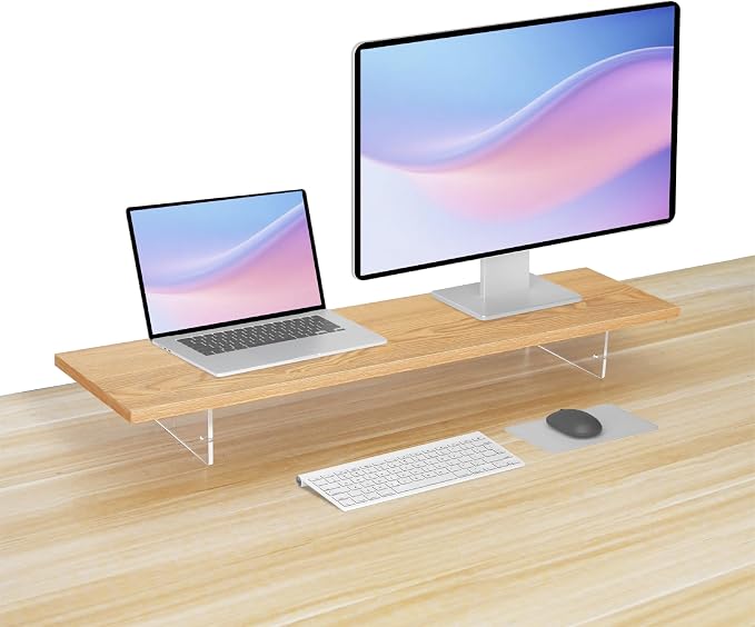 Wood Monitor Stand Riser with Acrylic Legs, Computer Screen Stand Desk Organizer, 31.5 x 7.9 x 3.1 inch, Hold up to 66 lbs (Natural, 31.5"×7.9"×3.1") - Image 7