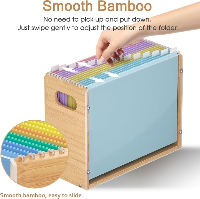 Sbanmao Acrylic Wall File Organizer, Hanging File Folder Organizer with Handle, Bamboo File Box File Crate Storage Box, Portable Filing Organizer for Home Office Classroom (Letter Size, 2 Pack) - Image 9