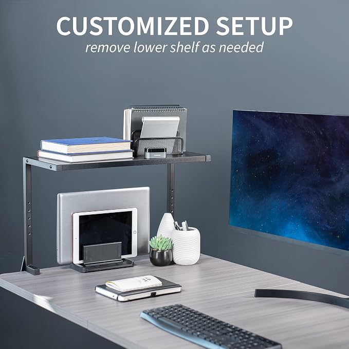 VIVO Black Clamp-on 24 inch 2-Tier Desk Shelf, STAND-SHELF24C | Above or Below Desk, 2 Level Shelving Unit for Table Accessories, Gaming Devices, and More, Storage Tray, Desktop Organizer - Image 9