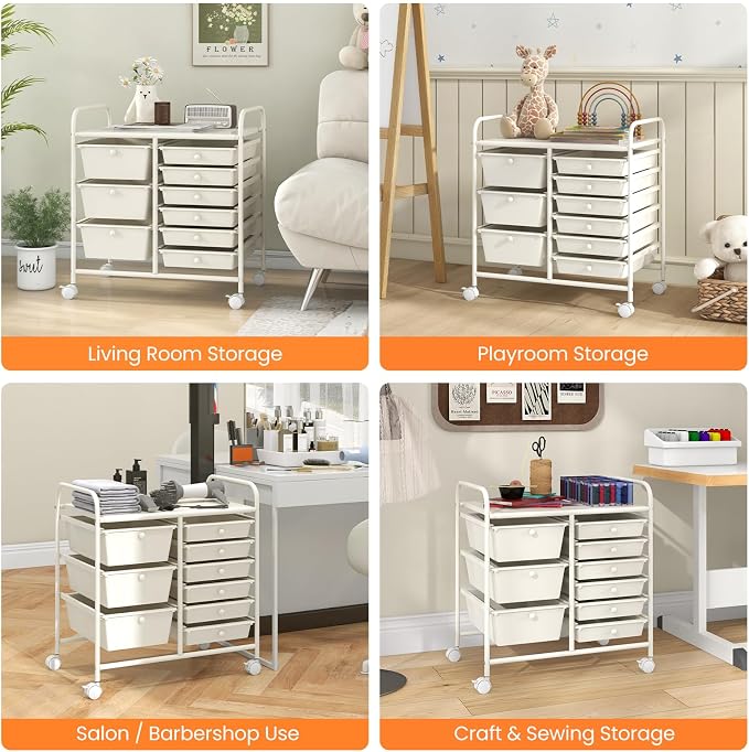 Giantex 9 Drawers Rolling Cart, Classroom Organizers, Storage Cart with Wheels, for Teacher Office Home School Supplies Tool Craft Art Paper, Ivory - Image 9