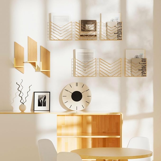 CROISSANT Black Wall Mounted File Organizer,Metal Magazine Basket, Concave Wall Mounted Magazine Rack, Suitable for Hanging File Folders for Office Living Room (Golden, 4 Pack) - Image 7