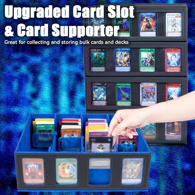 4-Row 3000+ Trading Card Storage Box for MTG, Card Deck Box with Snap-fit Design, 4 Card Sleeves, 8 Stoppers, 24 Dividers (4-Rows Black-Blue) - Image 7