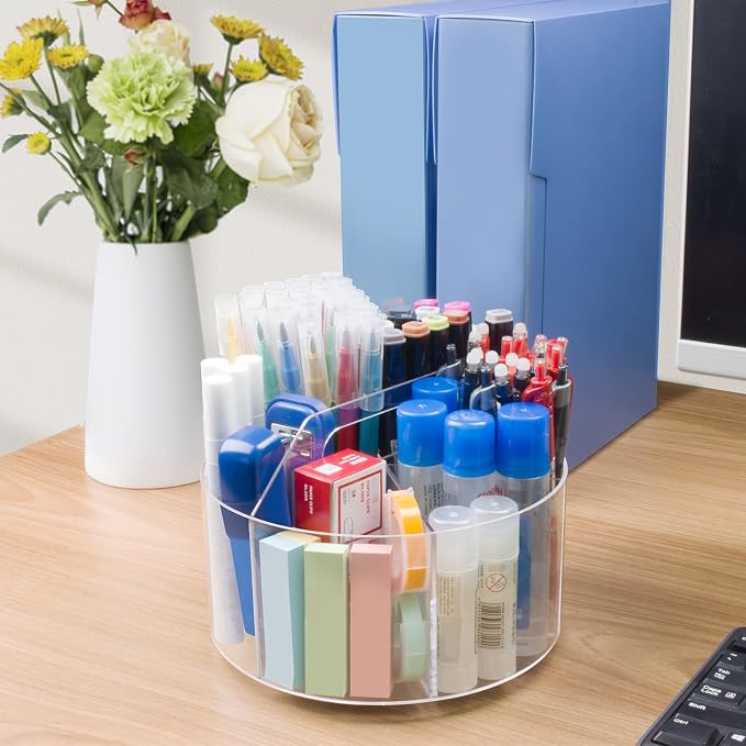 Mefirt Acrylic Pen Holder, 2 Pack 360 Rotating Organizer With 6 Compartments, Desk Office Storage for 800 Pens, Markers, Crayons and Art Supplies - Image 9
