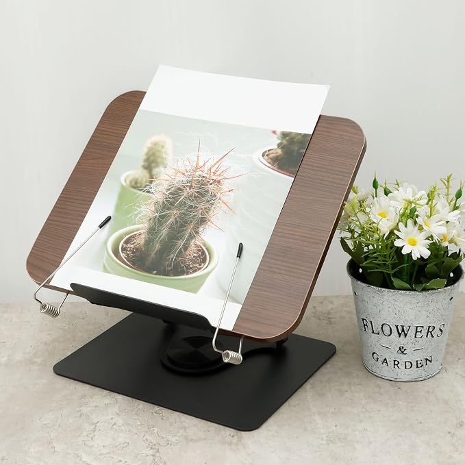 Book Stand for Reading Adjustable Book Holder with 360° Rotating Base Foldable Cookbook Stands for Home Office Kitchen Traveling Display Stand for Textbook, Recipe, Magazine,Tablet - Image 8