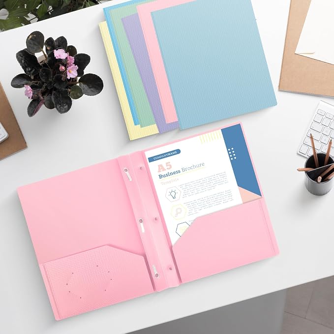 6-Pack Plastic andPockets and Prongs,2-Pocket and3 Fasteners, Pastel Folders Holds US Letter Size Paper for School/Office/Home, Pink - Image 7