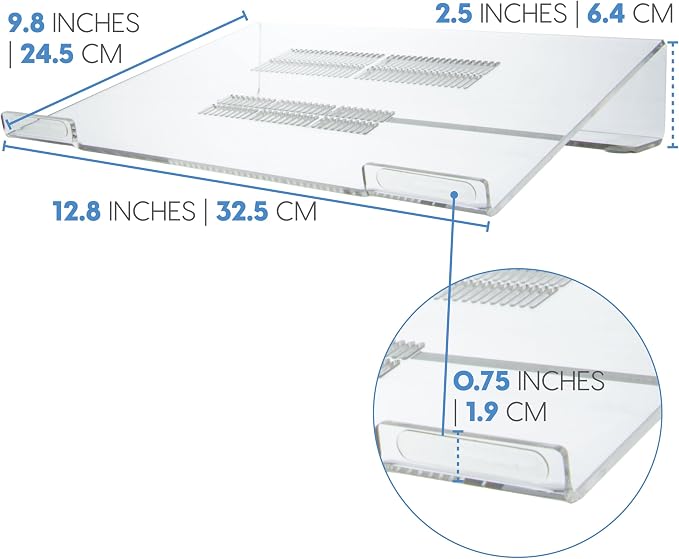 Mammoth DuraClear Acrylic Laptop Stand for Desk - Ergonomic 2.5" Elevation Acrylic Computer Riser - Laptop Stand Accessory for up to 21" Laptops - Image 6
