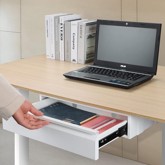 Under Desk Drawer 18”, Under Cabinet Counter Mount Pencil Drawer | White Normal, Under Workbench Tool Storage Hanging Metal Drawer,Large Standing Desk Lip Organizer for Laptop,Office Accessory - Image 7