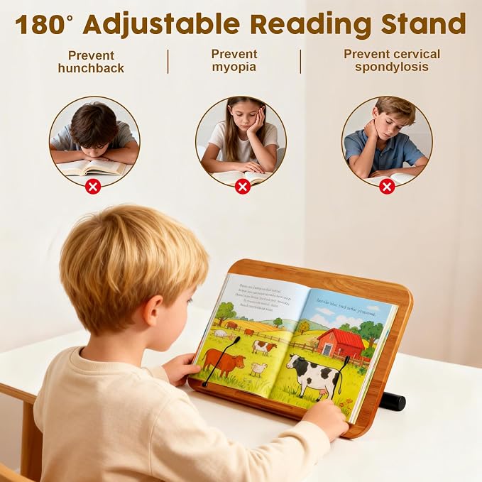 2 in 1 Dual-use Music Stand & Desktop Book Stand, Adjustable Height 16.5"-51", 100% Solid Wood Laptop Floor Stand Book Holder with Elastic Page Clips for Cookbooks (Brown with Tray) - Image 8